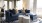 a living room with a blue couch